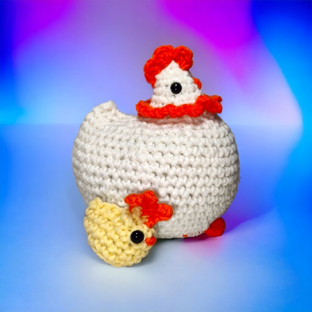 Handmade Crochet Easter Mama Hen and Baby Chick Egg Amigurumi Set
